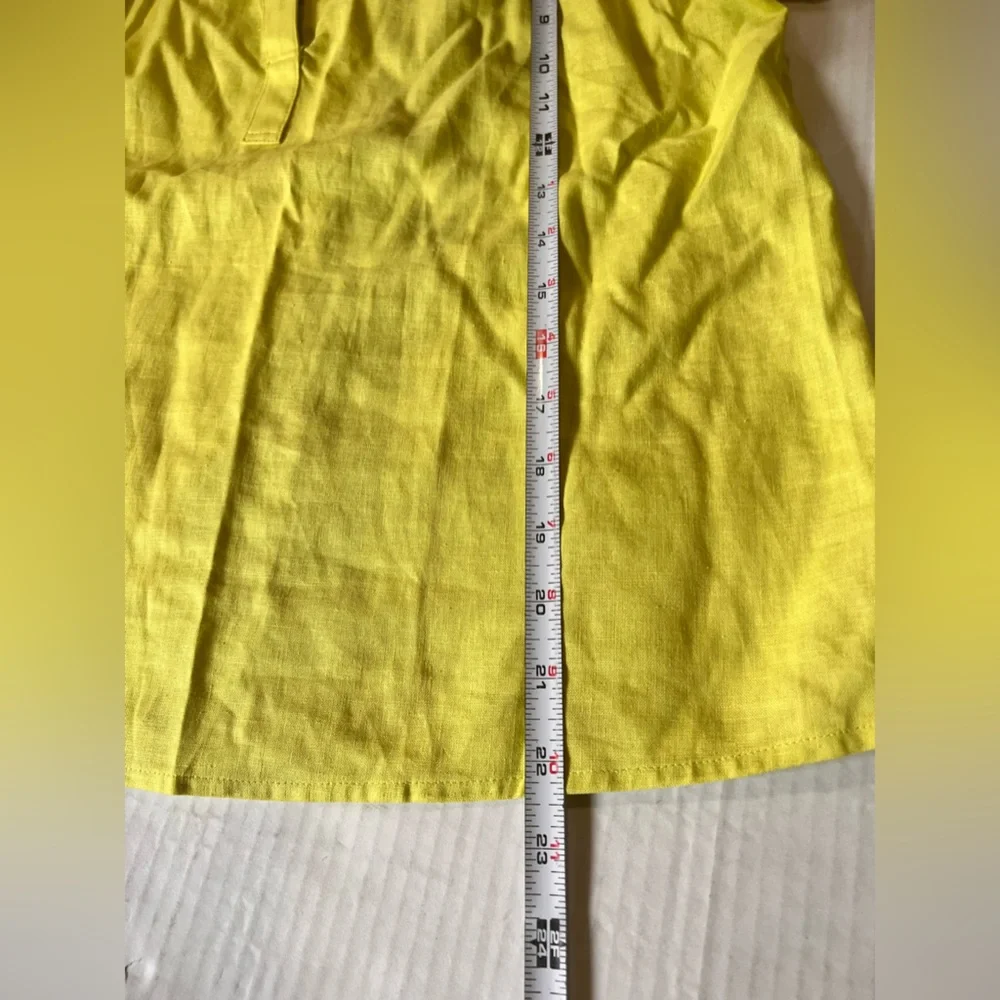 Loft  Boho Women’s Lemon Green XSP Tie Neck Short Puff Sleeve  Blouse